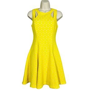 Tahari Fit & Flare Dress Golden Yellow Cutout Casual Spring Bright - 2P